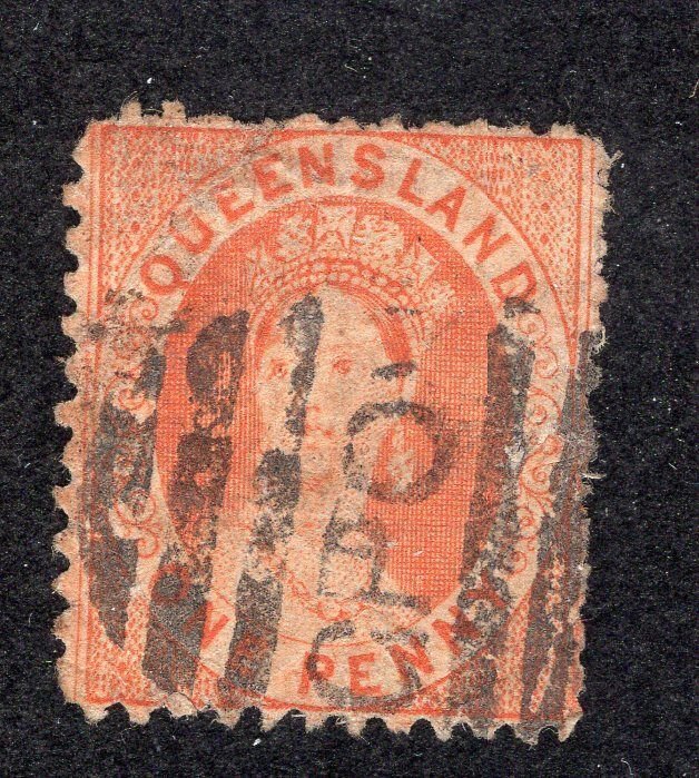 Queensland 1876-78 1p orange, Scott 44 used, value = $9.50