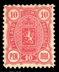 Finland #40 Cat$70, 1890 10p carmine, heavy hinge remnant