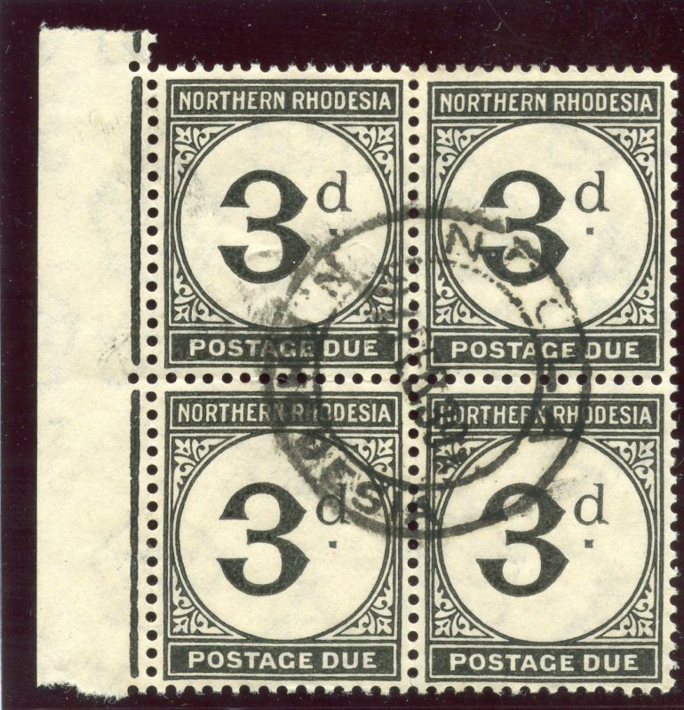 Northern Rhodesia 1929 KGV Postage Due 3d grey-black block VFU. SG D3. Sc J3.