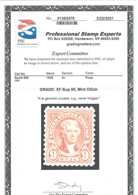 590 Mint,OG,NH... PSE graded XF/Superb 95... SMQ $145.00