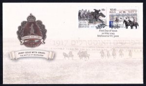 ISRAEL AUSTRALIA 2013 JOINT ISSUE LIGHT HORSE 1917 AUSTRALIA STAMPS ON FDC