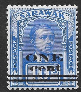 SARAWAK SG74c 1923 1c ON 10c BRIGHT BLUE 2nd PRINTING MTD MINT 