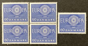 Denmark 1960 #379, Europa, Wholesale Lot of 5, MNH, CV $2.75