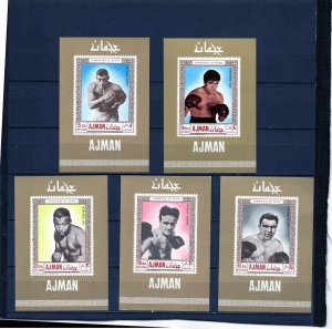 AJMAN 1969 OLYMPIC GAMES/BOXING SET OF 5 DELUXE S/S MNH