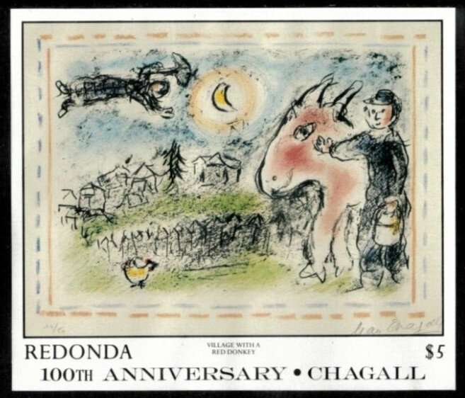 Redonda 1987 - Chagall Art - Souvenir Stamp Sheet - MNH
