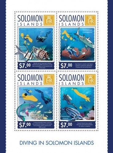 Diving Marine Fauna Fishes Sharks Fische Animals Solomon Islands MNH stamp set