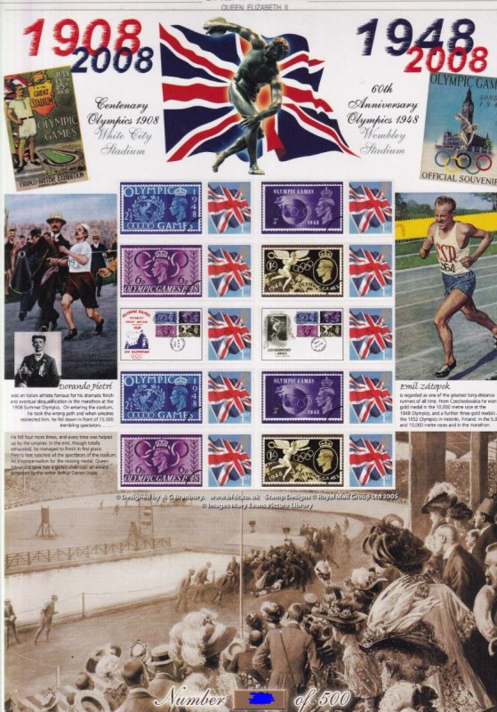 History of Britain 26 2008 Centenary of the olympics no. 239 sheet U/M
