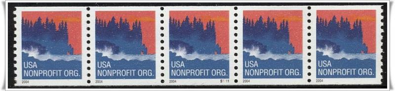 SC#3864 (5¢) Sea Coast Plate Strip of Five: #S1111 (2004) MNH