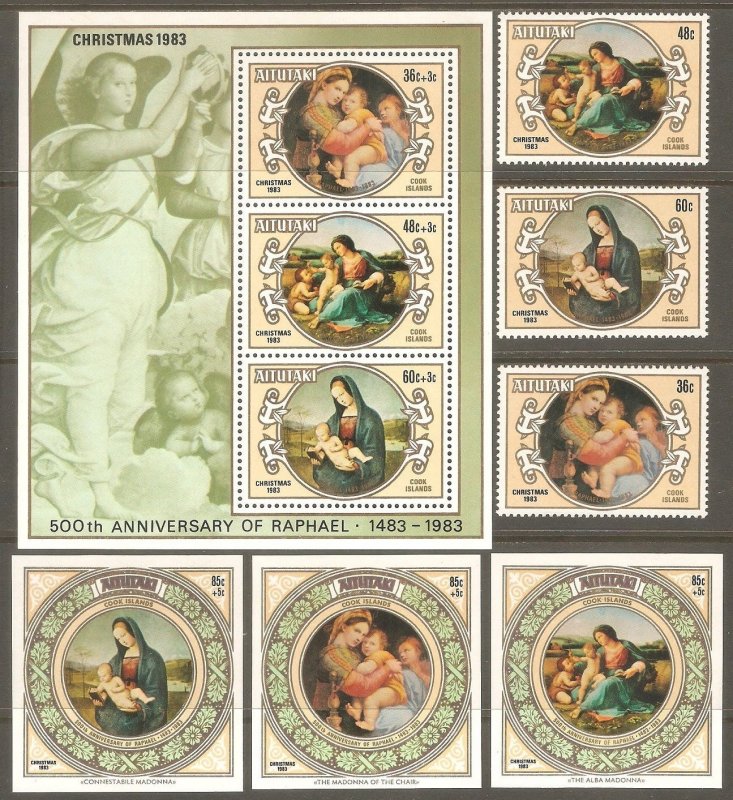 AITUTAKI Sc# 315 - 321 MNH FVF Set3 + 4 x SS Christmas 1983 Paintings