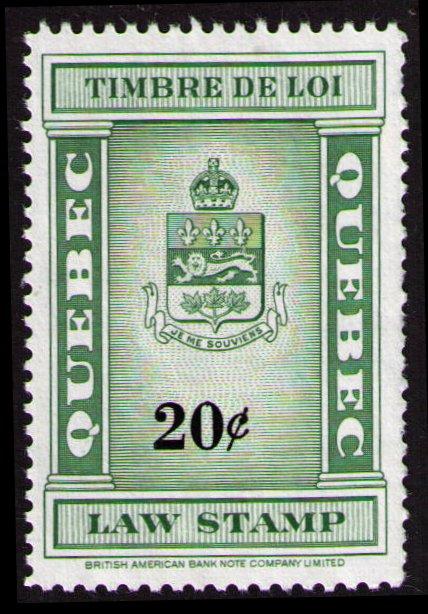 QUEBEC REVENUE TAX SEE SCAN 20c #QL110 UNCANCELLED  REVENUE ISSUE 1962 CAT $15