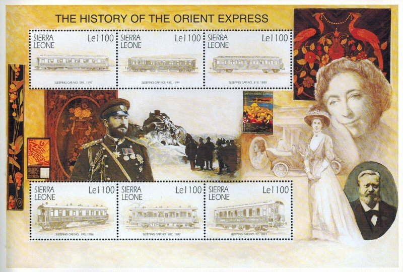 Sierra Leone 2001 - Orient Express Trains - Sheet of 6 Stamps Scott #2379 - MNH