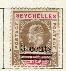 SEYCHELLES; 1903 early Ed VII issue fine unused 3 CENTS surcharged