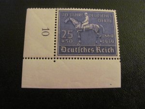 GERMANY 1939 MNH  SC B144 RACE HORSE SET CORNER MARGIN XF $80+ (115)