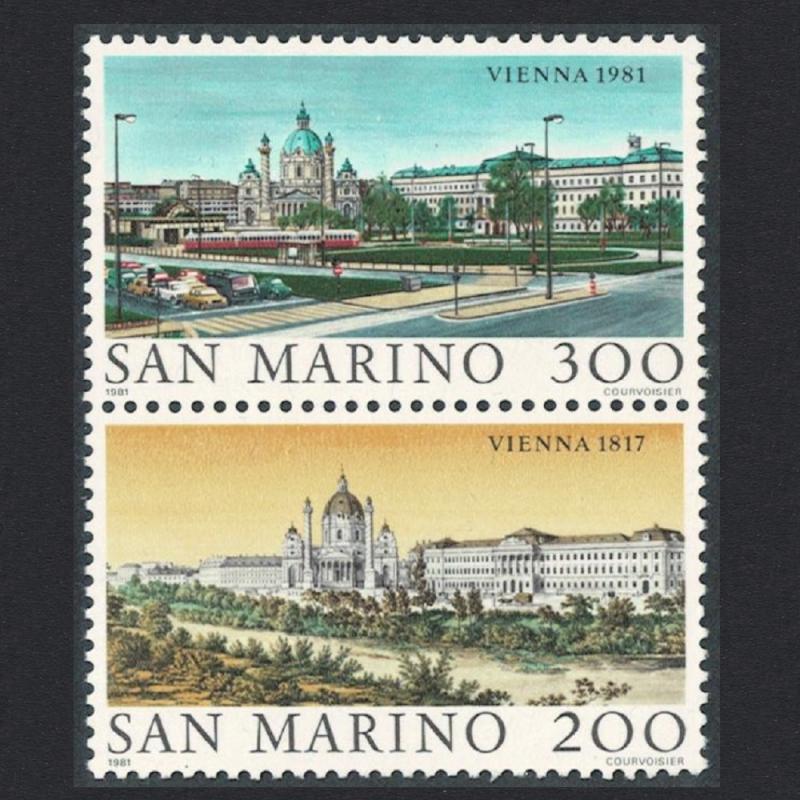 San Marino 'WIPA 1981' International Stamp Exhibition 2v Vertical pair Type 2