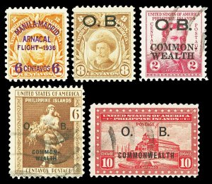 Philippines Scott C55, O8, O25, O29, O31 Mint and Used Fine+