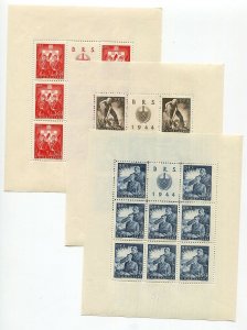 NDH CROATIA GERMAN PUPPET STATE 1944 B65-B67 SHEETS RARE PERF 11½ PERFECT MNH