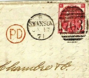 GB WALES SG.103 Cover Swansea Cachet 3d Plate 5 1871 Bordeaux Cat £110+ MZ581