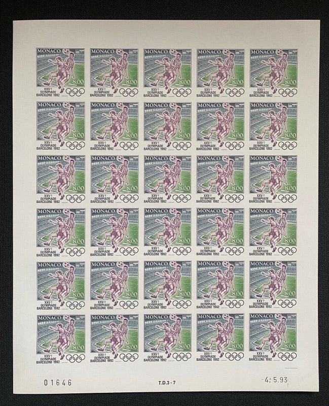 1992 Sheet of Stamps Olympic Games Barcelona Imperf. Monaco -