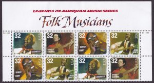 Scott #3215a (3211-3215) Folk Musicians Title Plate Block of 8 Stamps - MNH PC#1