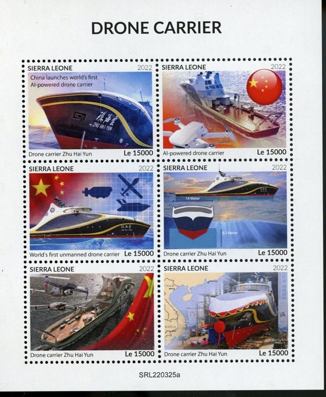 SIERRA LEONE 2022 CHINESE DRONE CARRIER SHEET MINT NEVER HINGED