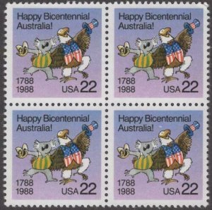 1988 Happy Bicentennial Australia! USA Block Of 4 22c Stamps, Sc#2370, MNH, OG