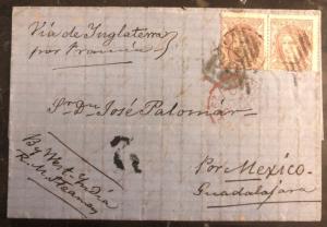 1872 Madrid Spain Letter Sheet  Cover To Guadalajara Mexico Via England