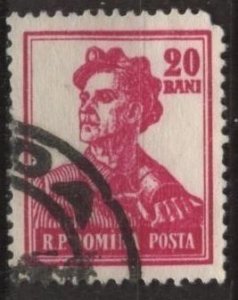 Romania 1027 (postally used, pulled corner) 20b miner, lilac rose (1955)