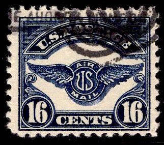 US Stamp #C5 16c Dark Blue Air Emblem USED SCV $27.50
