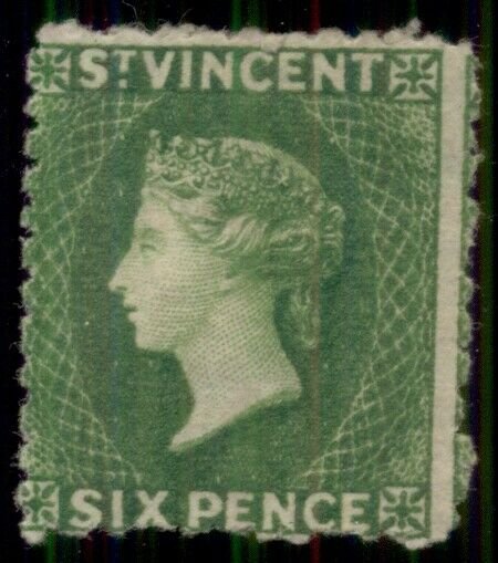 ST VINCENT #28, 6p yellow green, og, hinge rem, normal perfs for issue, VF