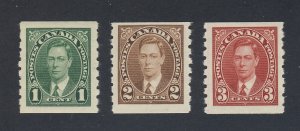 5x Canada Coil Stamps 3x#238-1c MH #239-2c MNH #240 MNH VF Guide Value = $36.00