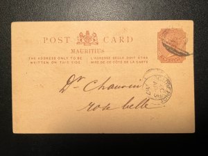 1887 British Mauritius Postcard Cover Cure Pipe to Rose Belle