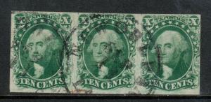 USA #14 Very Fine Used Strip Of Three Type II **With Certificate** 