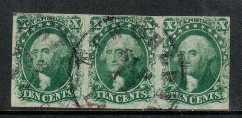 USA #14 Very Fine Used Strip Of Three Type II **With Certificate**