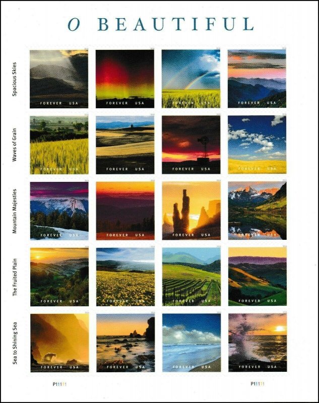 O Beautiful Scenes of America Sheet of 20 Forever Stamps Scott 5298