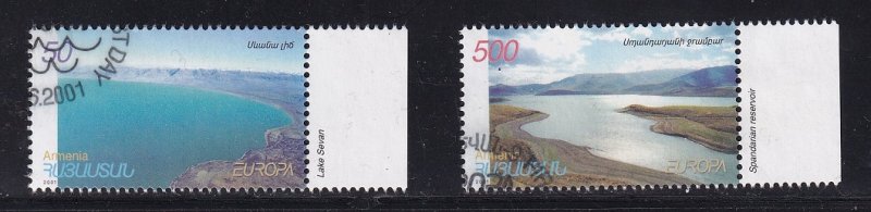 Armenia  #629-630  used 2001  Europa   lake and reservoir