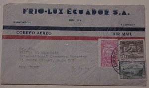 ECUADOR REVENUE STAMPS USED FOR POSTAGE 1947 GUAYAQUIL TO NEW YORK