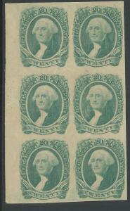 CSA Scott #13 Mint OG NH Block of 6 Left Sheet Margin Confederate Stamps
