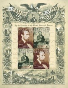 Canouan 2011 - Pres. Abraham Lincoln Civil War 150th Ann. Sheet of 4 Stamps MNH