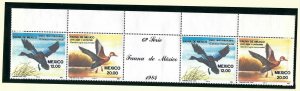 Mexico 1347a MNH STRIP OF 2 PAIRS + LABEL BIRDS [D5]