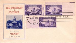 FDC 1937 SC #903 Vermont State Capitol - Montpelier VT - Block Of 3 - F70951