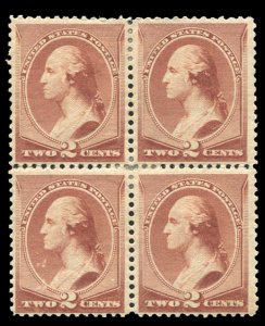 United States, 1870-1888 #210 Cat$220, 1883 2c red brown, block of four, hing...