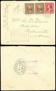 1894 New York Stamp Dealer(?) Cover Sent REGISTERED to Wife, SC #223 Pair, #220!