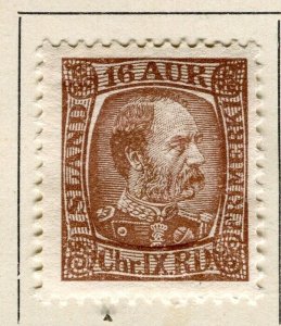 ICELAND; 1902 early Christian IX issue fine Mint hinged 16a. value
