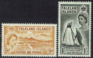 FALKLAND ISLANDS 1955 QEII PICTORIAL 9D AND 1/- MNH **