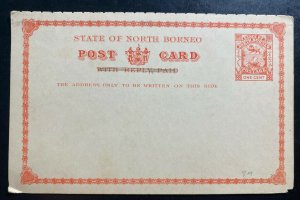 Mint North Borneo Postal Stationery Postcard One Cent Red