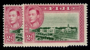 FIJI GVI SG255 + 255a, 2d PERF VARIETIES, LH MINT.