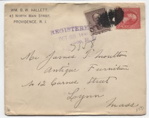 1895 registered cover Providence RI to Lynn MA 8ct small banknote [y8875]