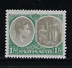 ST. KITTS NEVIS SCOTT #86A 1938-48 GEORGE VI 1SH- PERF 13X11 1/2  - MINT LH