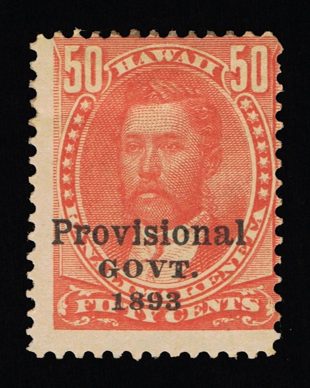 VERY NICE GENUINE HAWAII SCOTT #72 F-VF MINT OG H 1893 RED OVERPRINTED IN BLACK