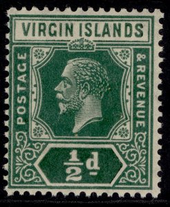 BRITISH VIRGIN ISLANDS GV SG80, ½d green, NH MINT. Cat £16. DIE II SCRIPT WMK